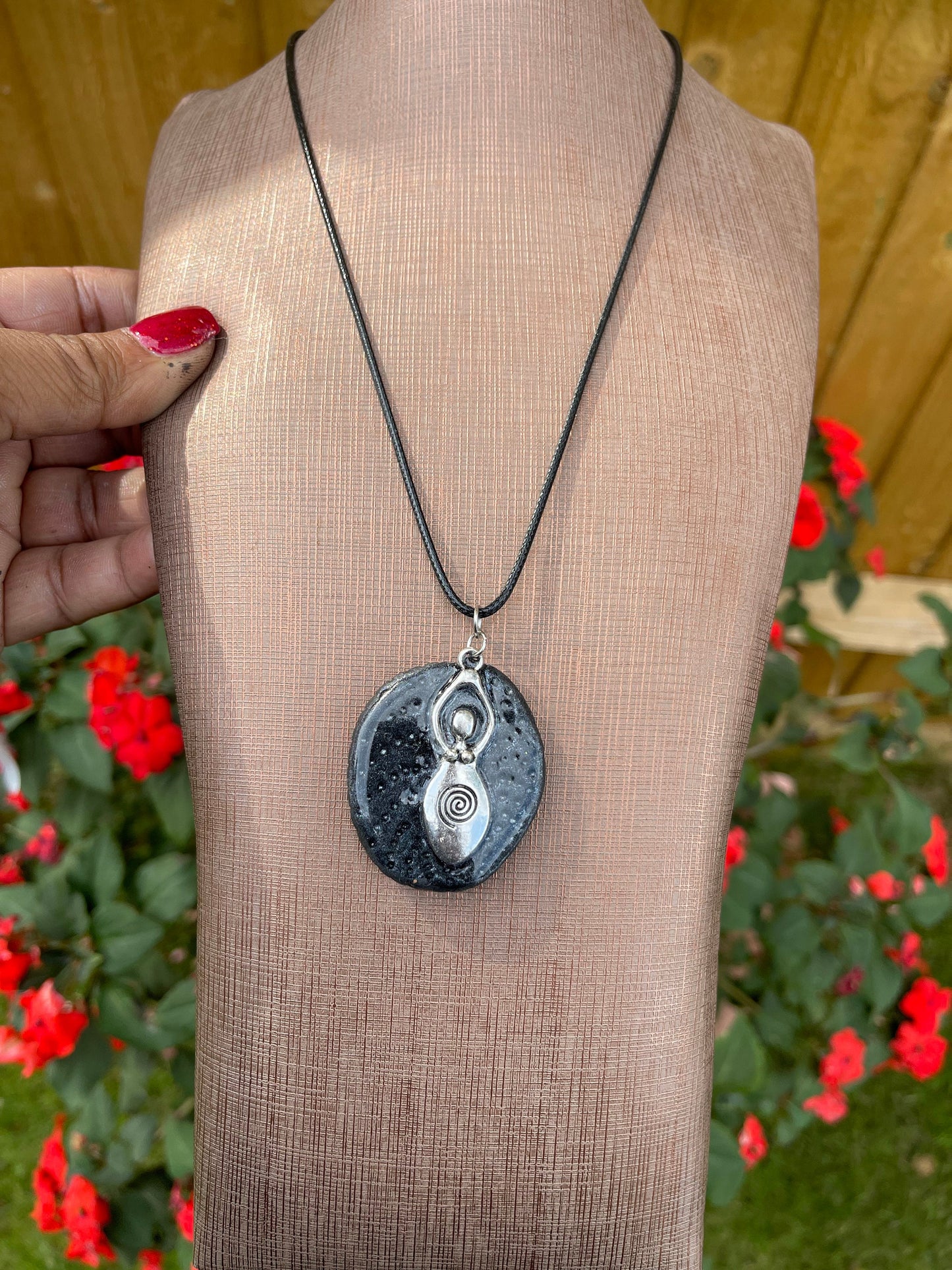 Pebble Spiral Goddess Pendant on Cotton Cord Necklace - Wicca Pagan Spiritual Jewellery