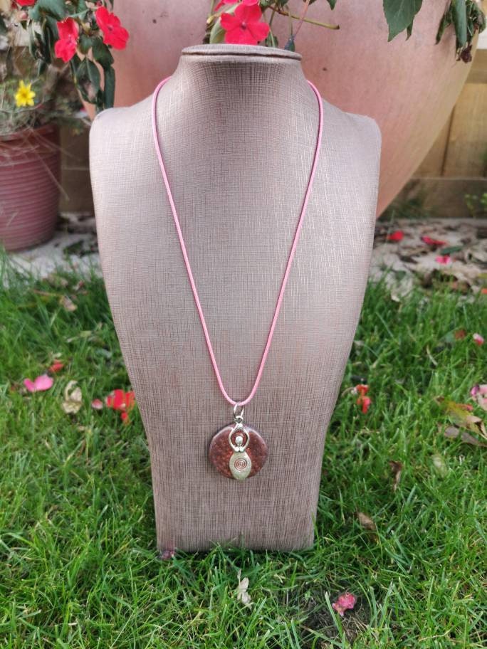 Pebble Spiral Goddess Pendant on Cotton Cord Necklace - Wicca Pagan Spiritual Jewellery