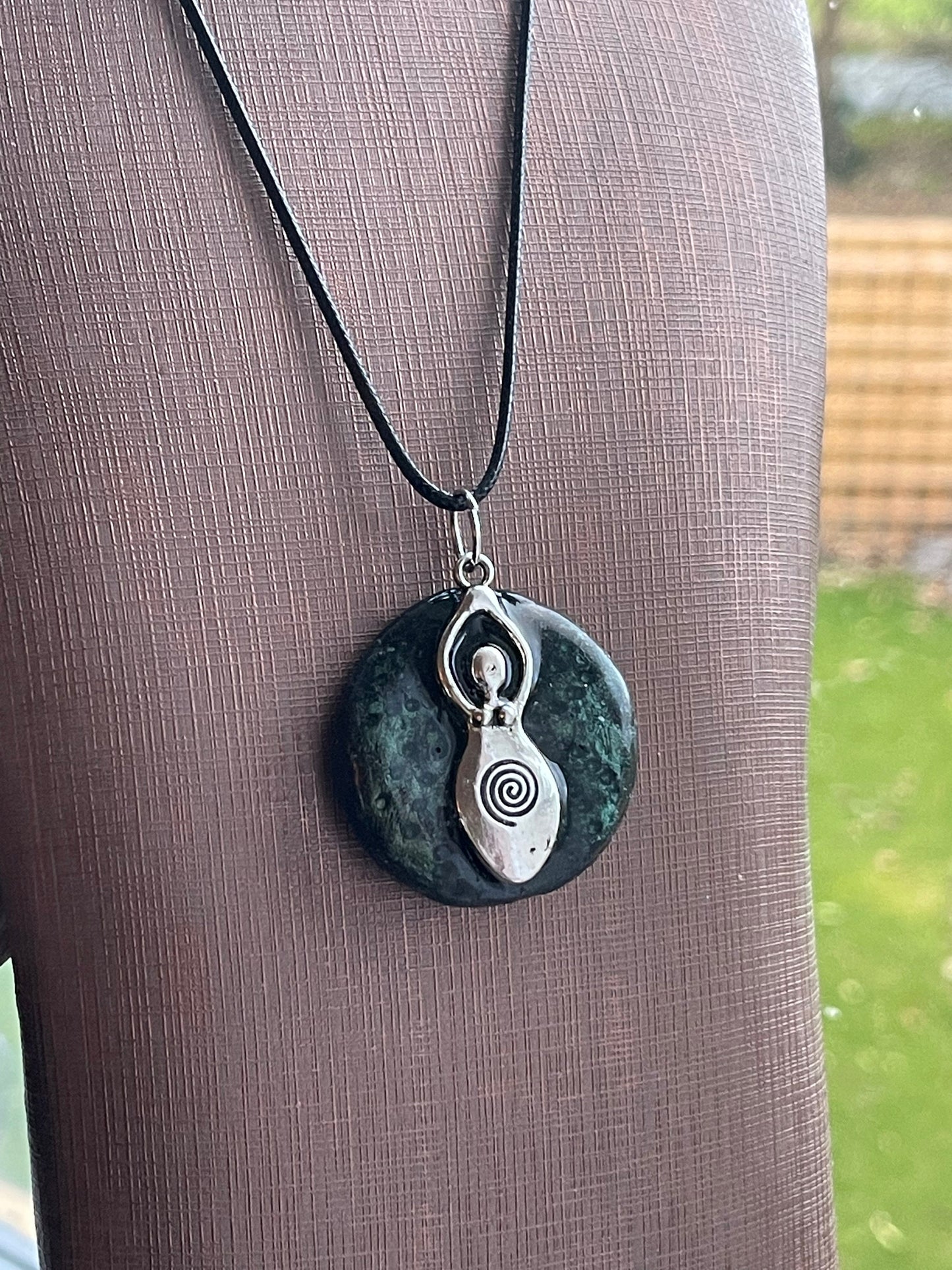 Pebble Spiral Goddess Pendant on Cotton Cord Necklace - Wicca Pagan Spiritual Jewellery