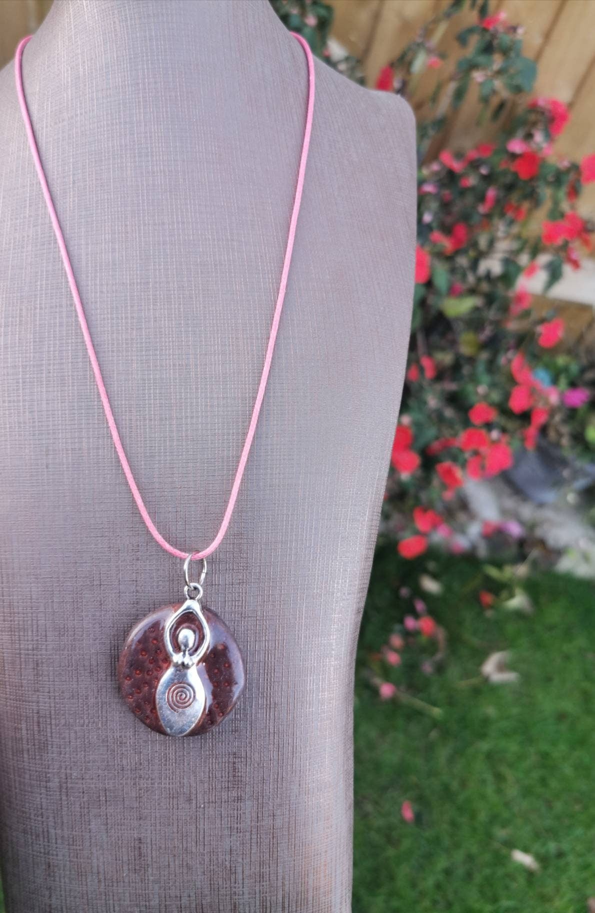 Pebble Spiral Goddess Pendant on Cotton Cord Necklace - Wicca Pagan Spiritual Jewellery