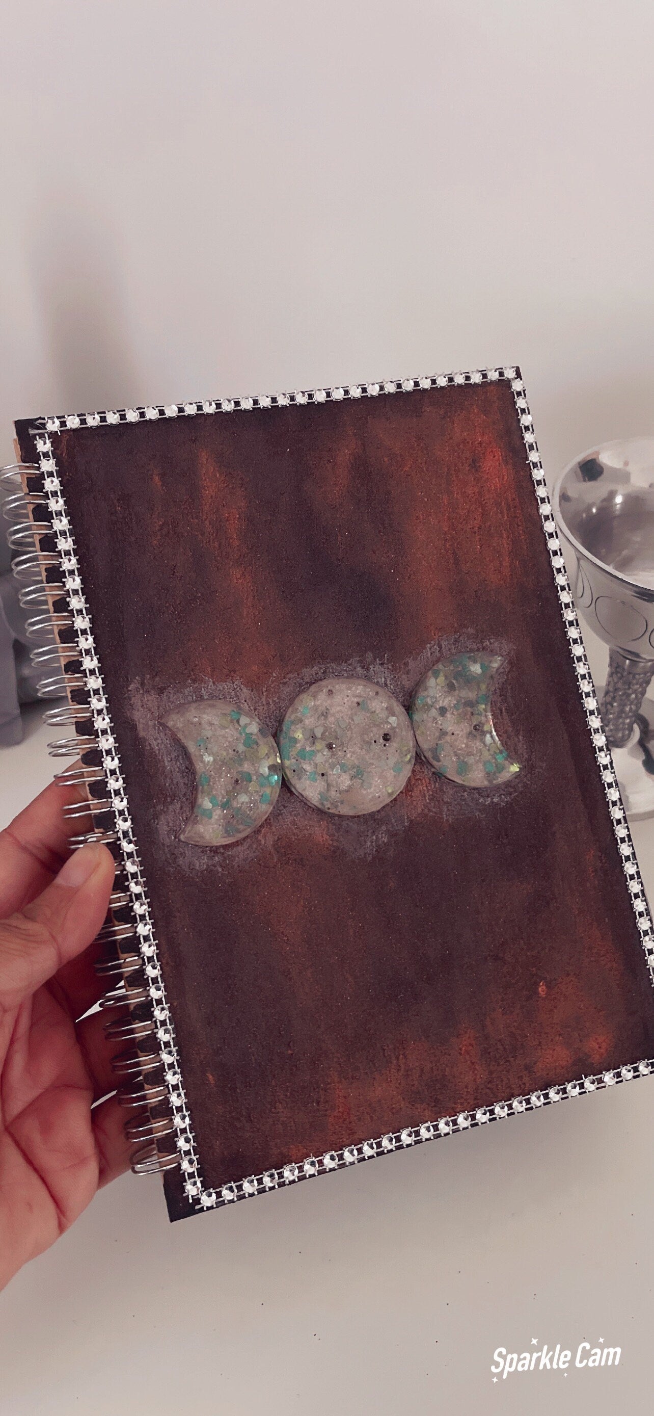 Handcrafted Resin Triple Moon Goddess Gothic Journal/Diary/Book of Shadows Pagan Witch Wicca.