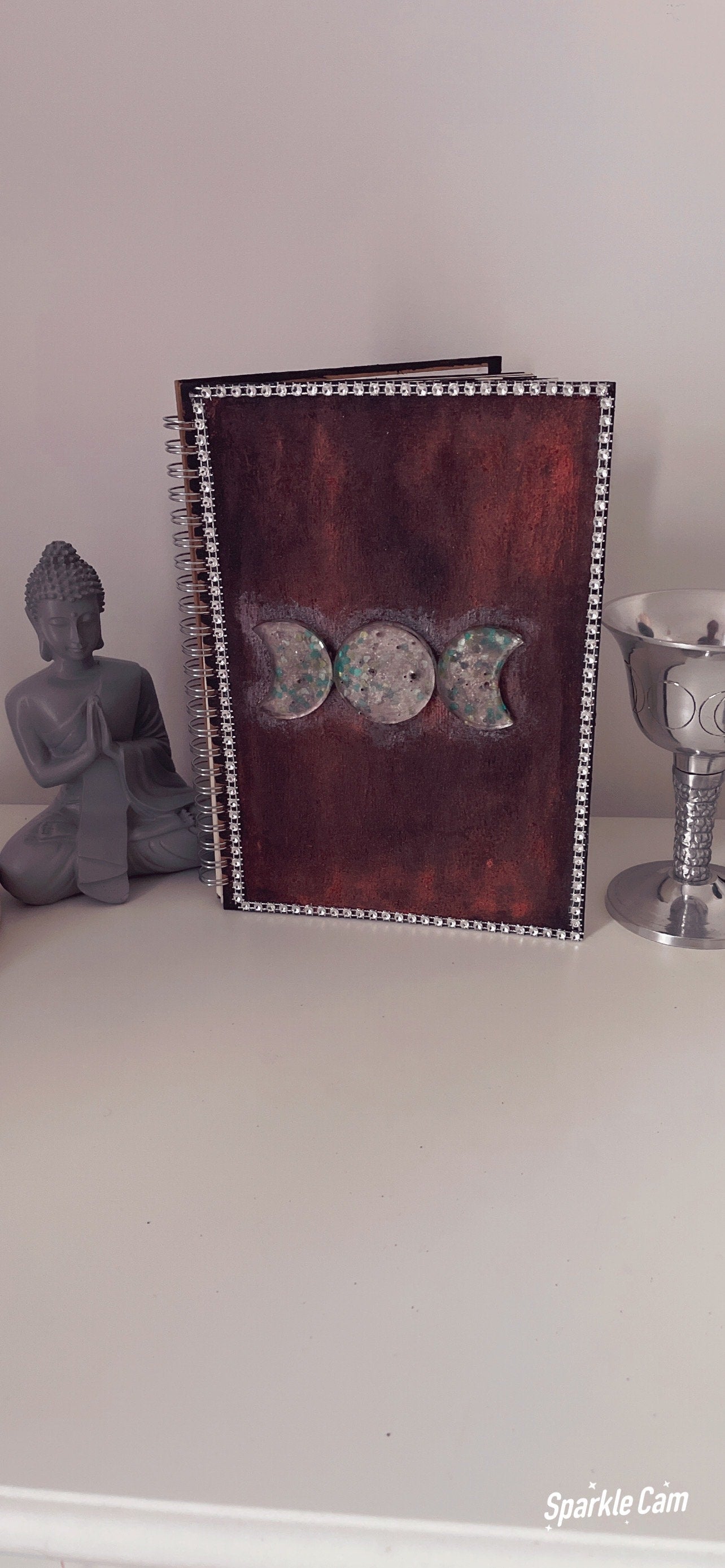 Handcrafted Resin Triple Moon Goddess Gothic Journal/Diary/Book of Shadows Pagan Witch Wicca.