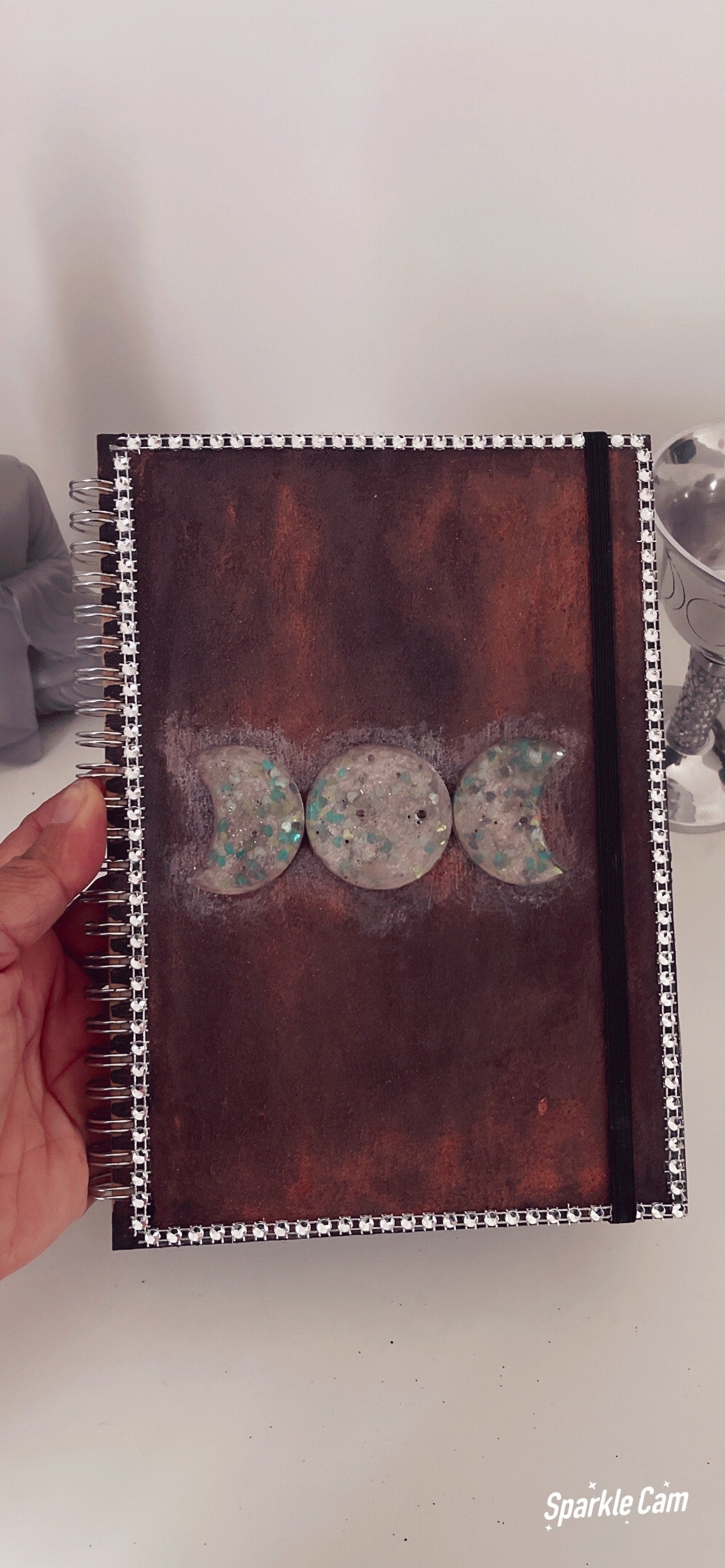 Handcrafted Resin Triple Moon Goddess Gothic Journal/Diary/Book of Shadows Pagan Witch Wicca.