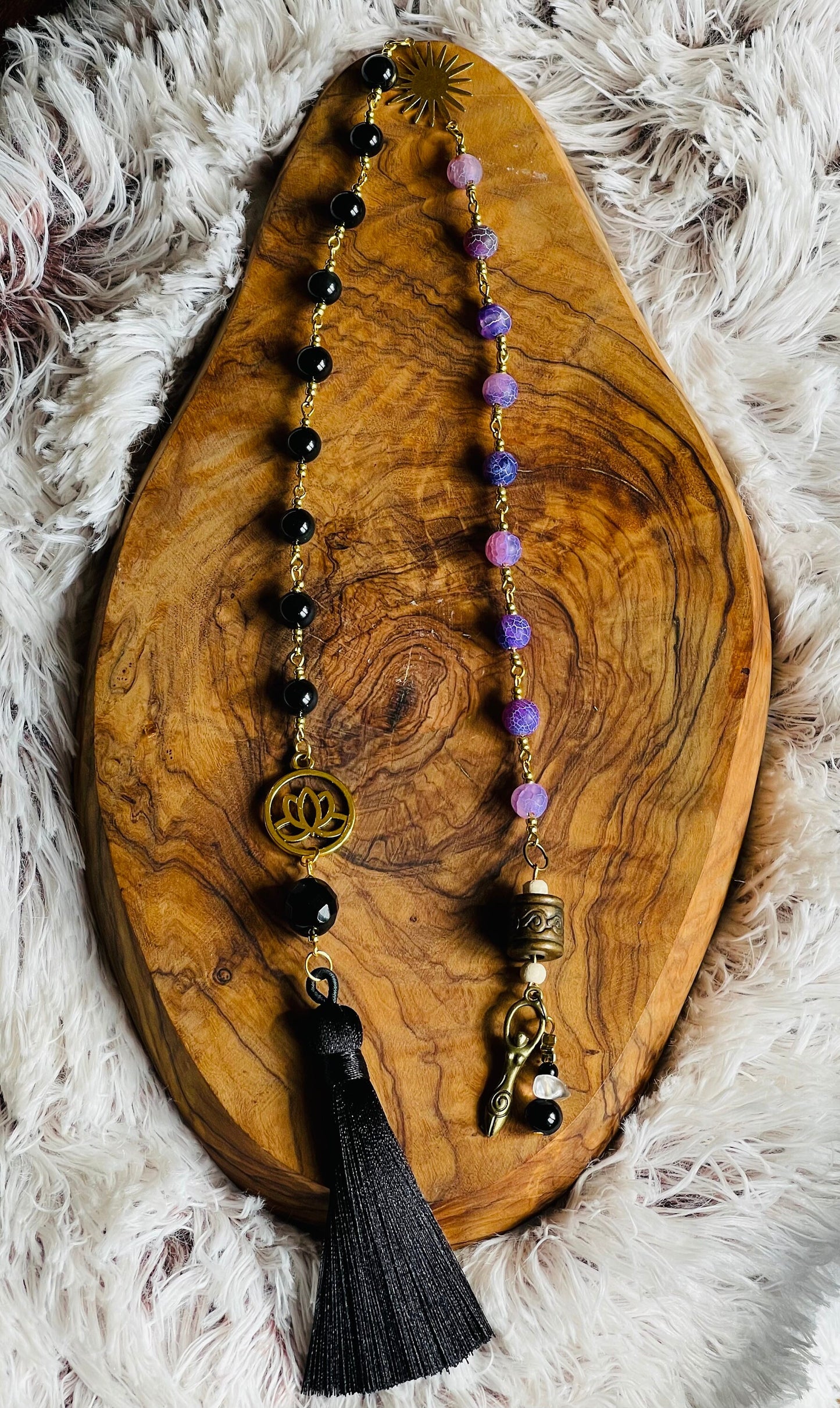 Power, Protection and Stability Obsidian & Purple Agate Healing Rosary - Wicca Witch Pagan Goddess