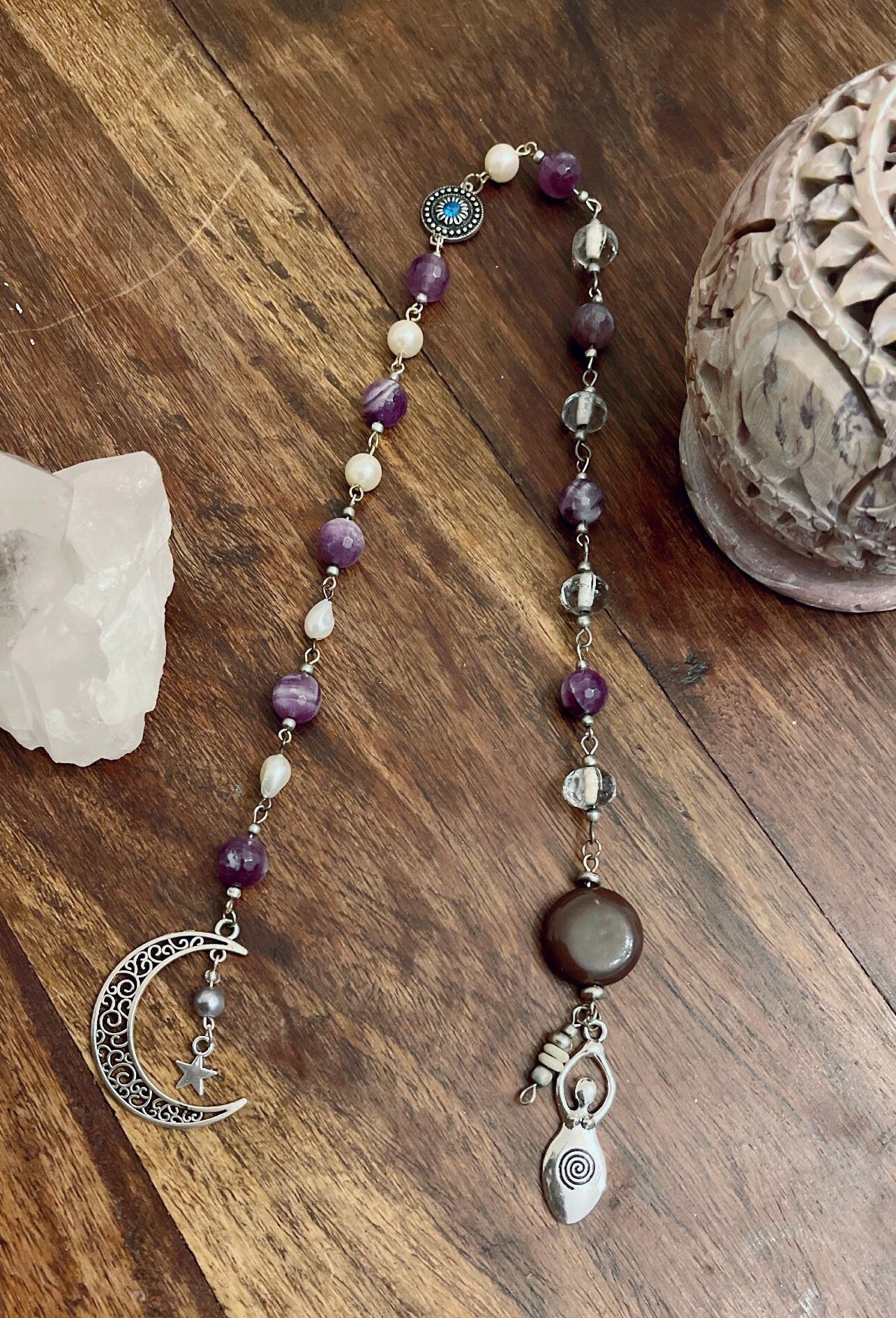 Intuition, Mindest Moon Cycles Dream Lace Amethyst Pagan Wicca Healing Rosary