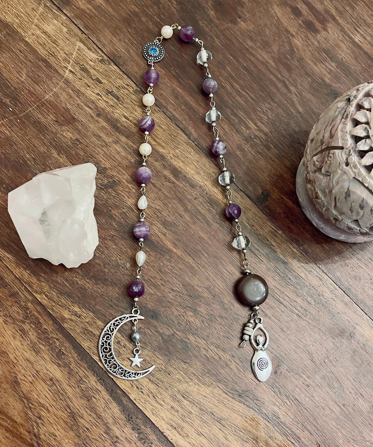 Intuition, Mindest Moon Cycles Dream Lace Amethyst Pagan Wicca Healing Rosary