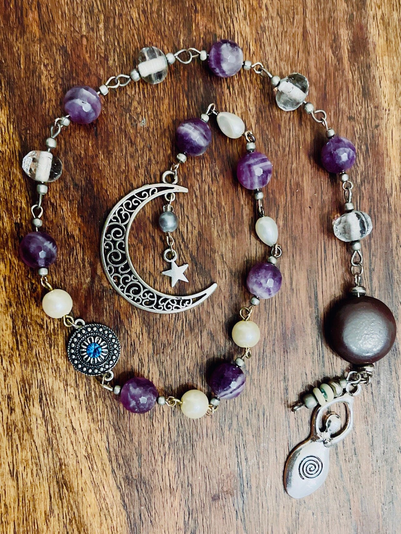 Intuition, Mindest Moon Cycles Dream Lace Amethyst Pagan Wicca Healing Rosary