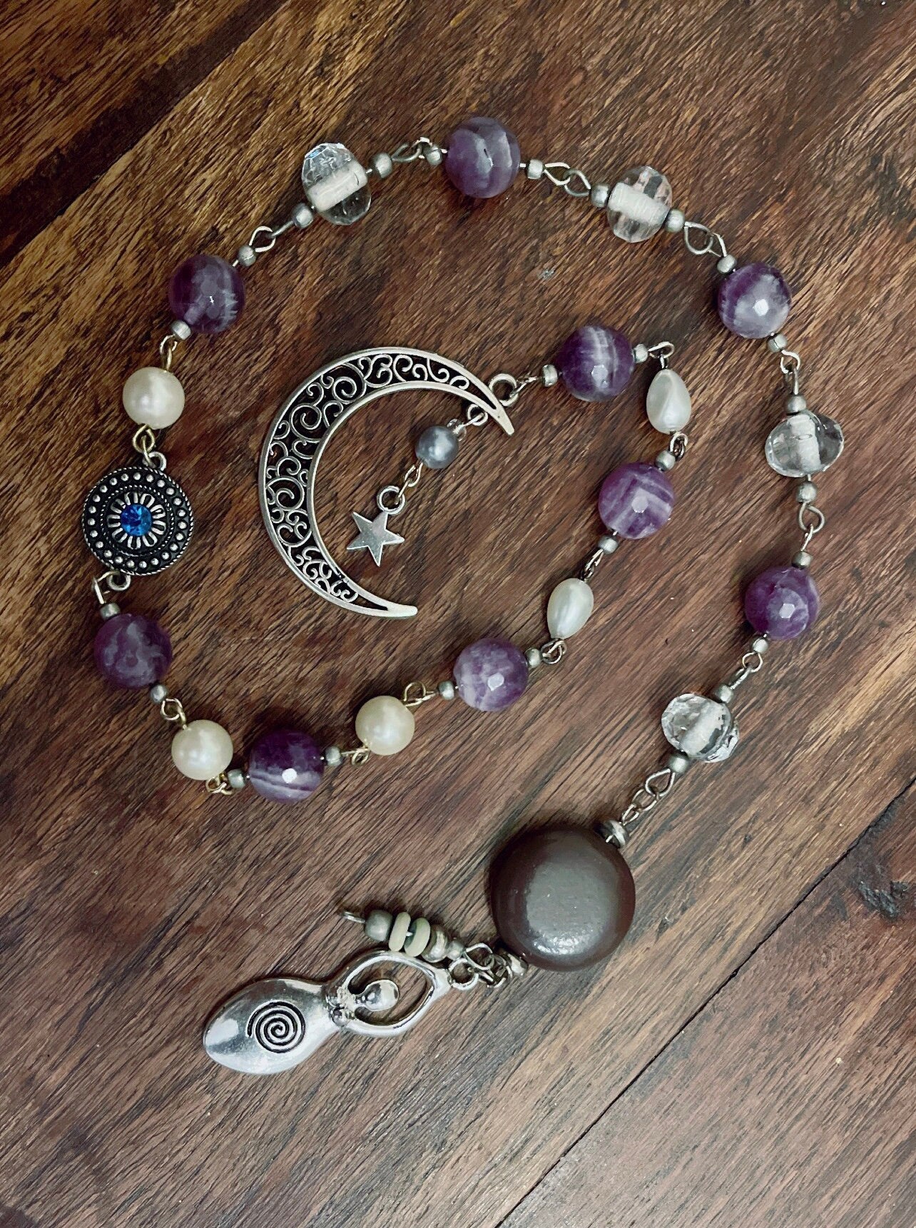 Intuition, Mindest Moon Cycles Dream Lace Amethyst Pagan Wicca Healing Rosary