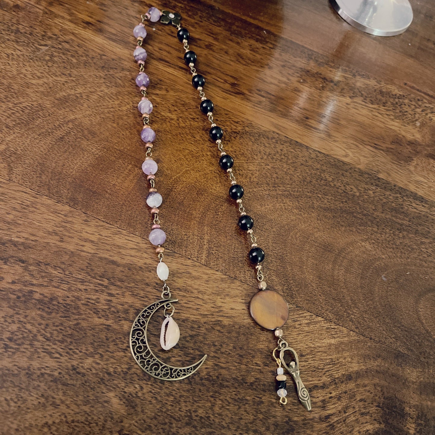 Moon Meditation Amethyst Obsidian Crystal Healing Rosary-Wicca Pagan Goddess