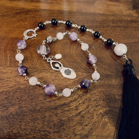 Moon & Star Meditation Amethyst  Rose Quartz Healing Rosary Wicca  Pagan Goddess