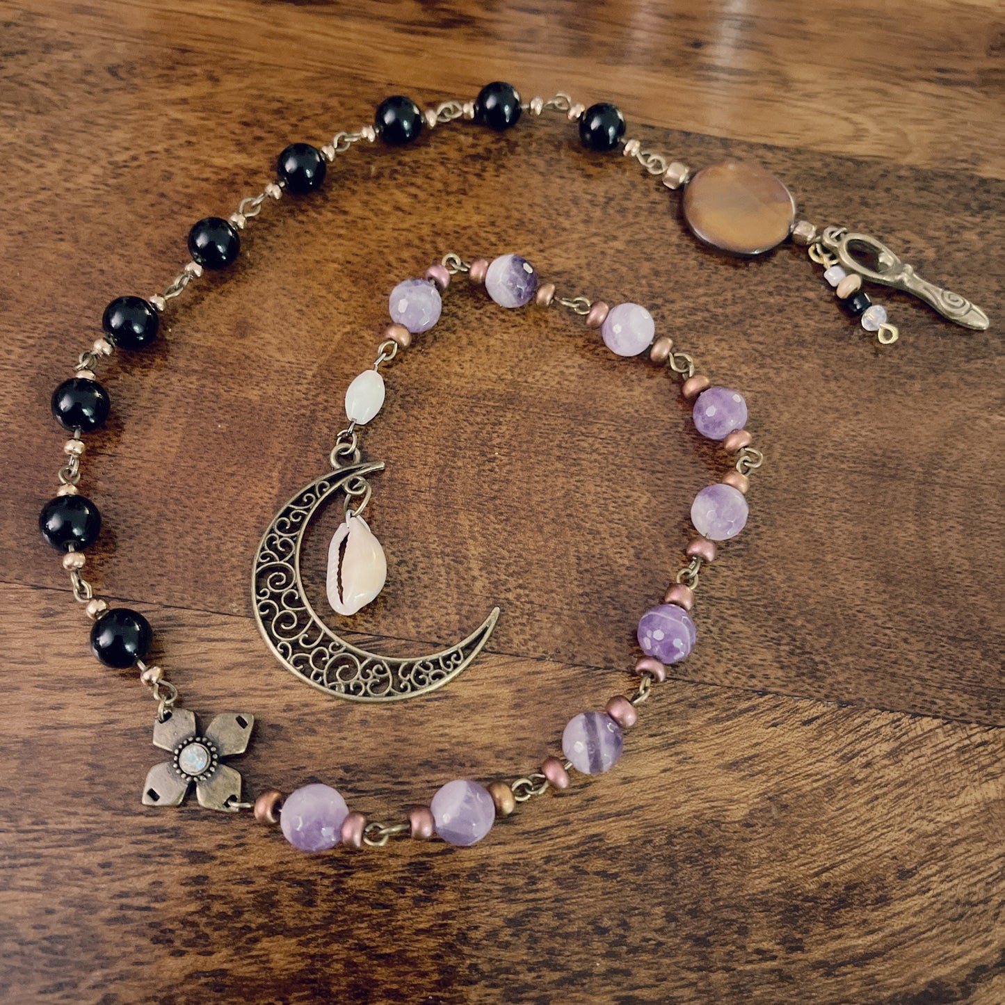 Moon Meditation Amethyst Obsidian Crystal Healing Rosary-Wicca Pagan Goddess