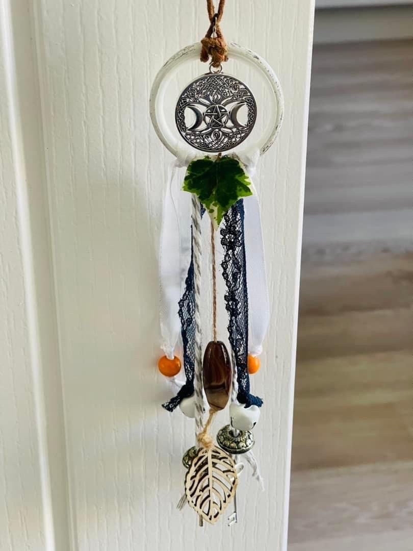 Triple Moon Goddess Witch Bells - Summer Theme Unique Wicca Pagan Home Protection Blessing Decor