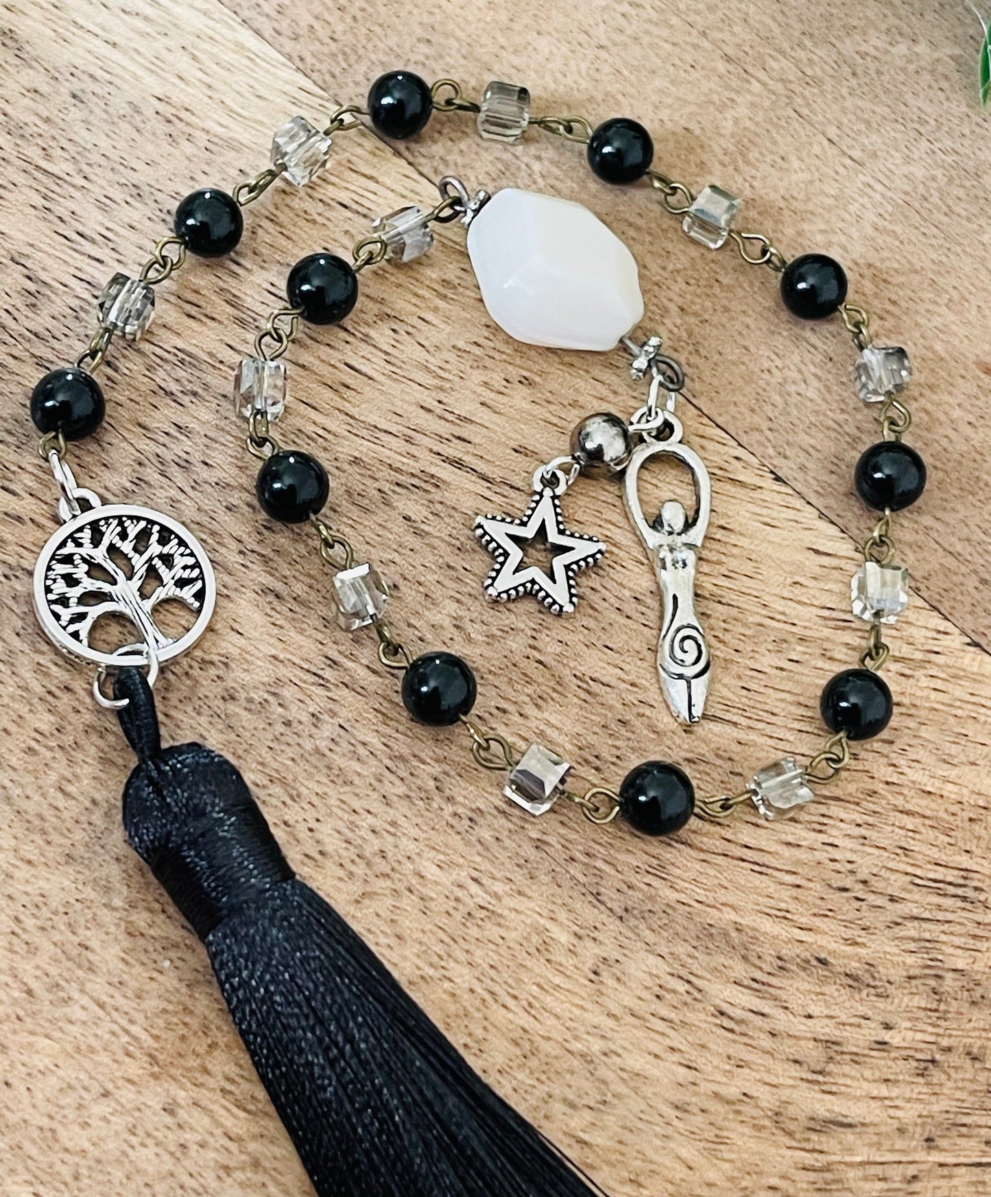 Strength Power and Stability Black Obsidian Stone Healing Goddess Star Rosary Pagan Wicca Ritual Manifestation