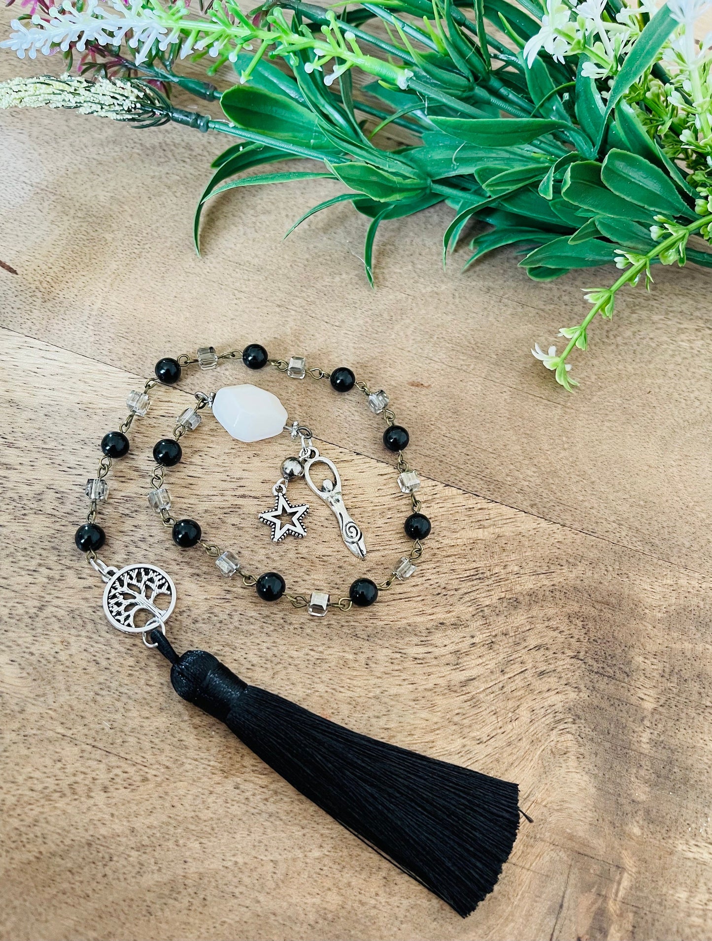 Strength Power and Stability Black Obsidian Stone Healing Goddess Star Rosary Pagan Wicca Ritual Manifestation