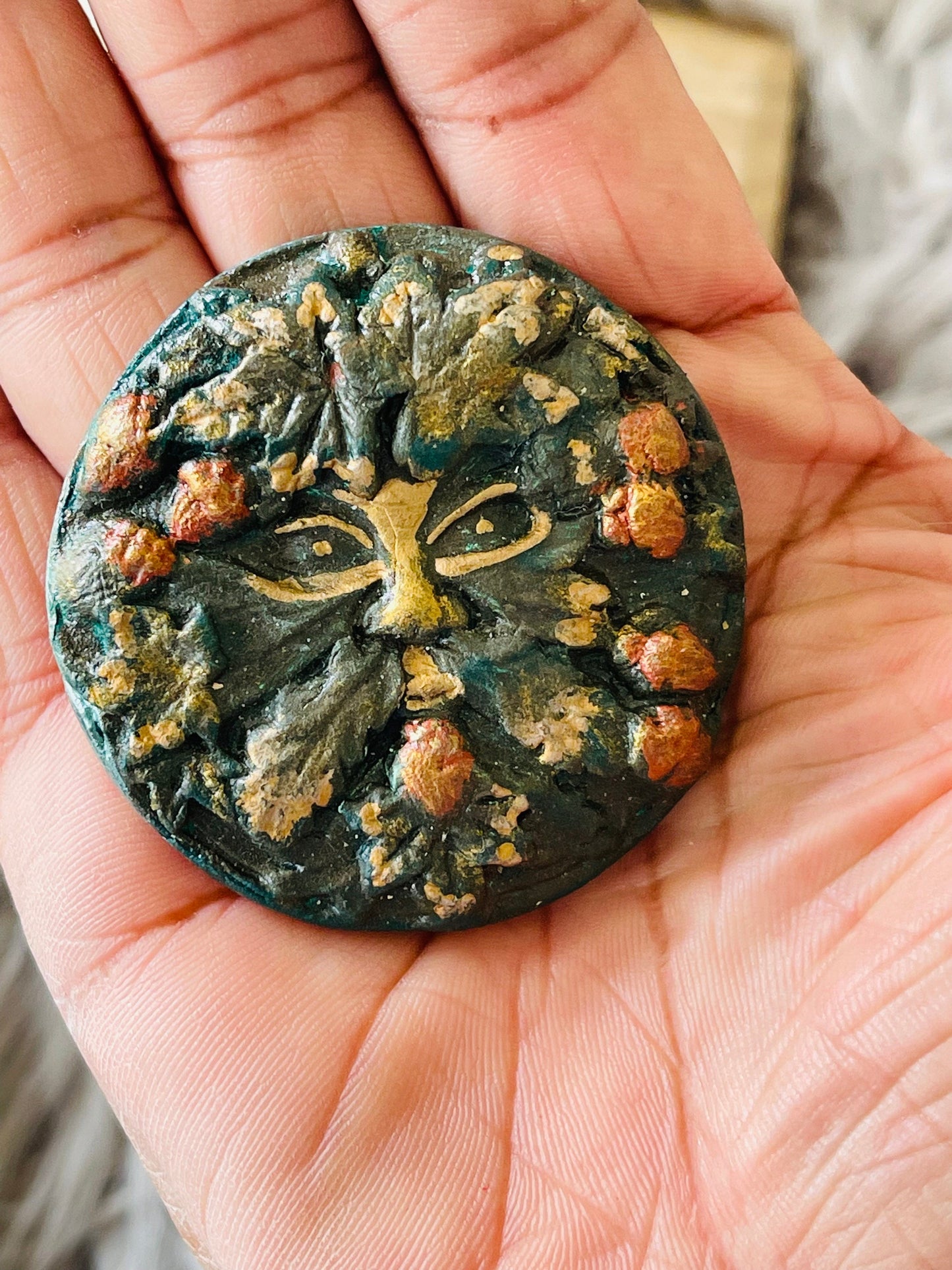 Green Man Handpainted Clay Fridge Magnet Unique Gift Pagan Wicca Lifestyle Accessories