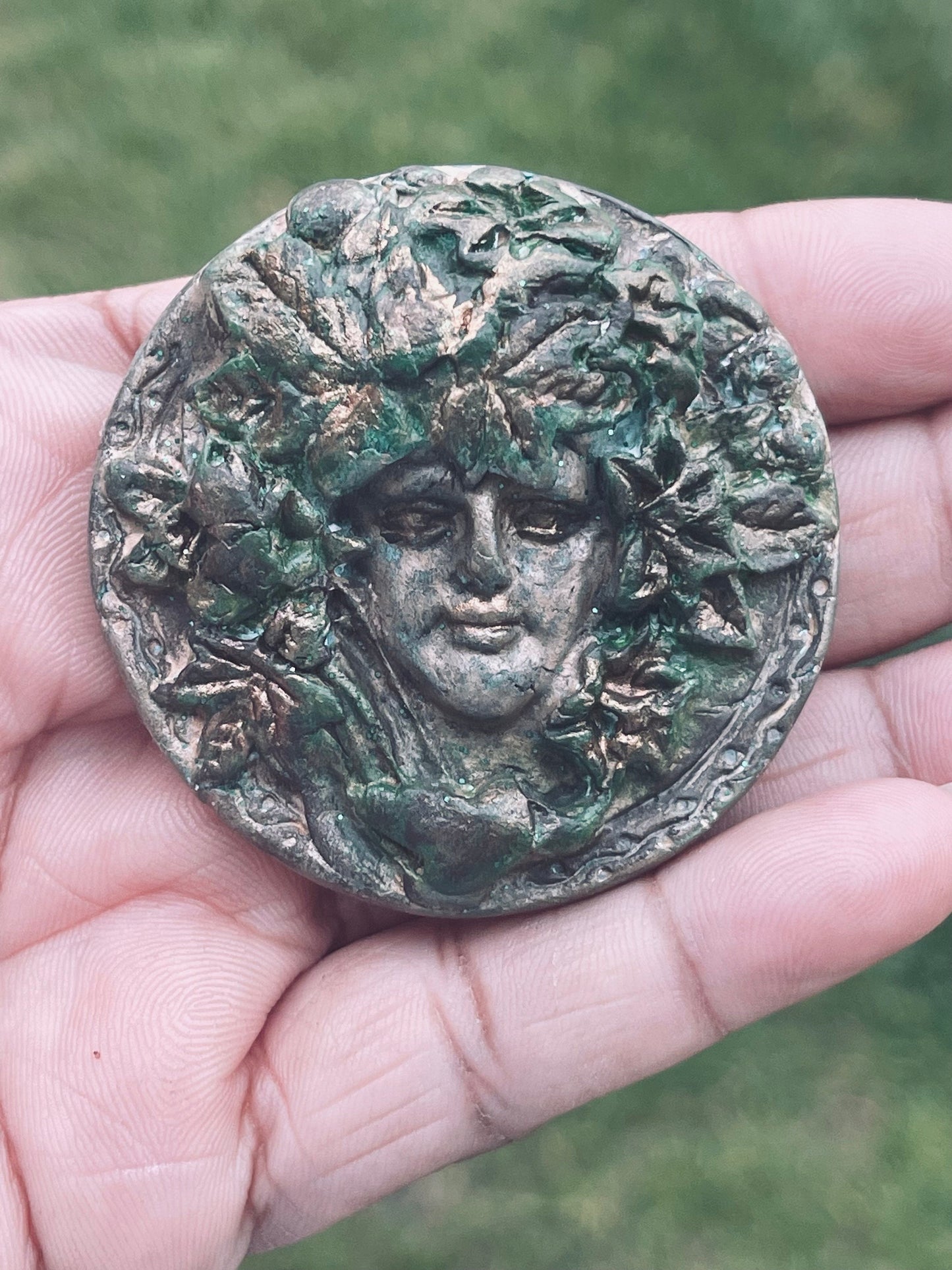 Forest Goddess/Green Goddess Artemis Clay Handpainted Fridge Magnet- Unique Gift One of a Kind