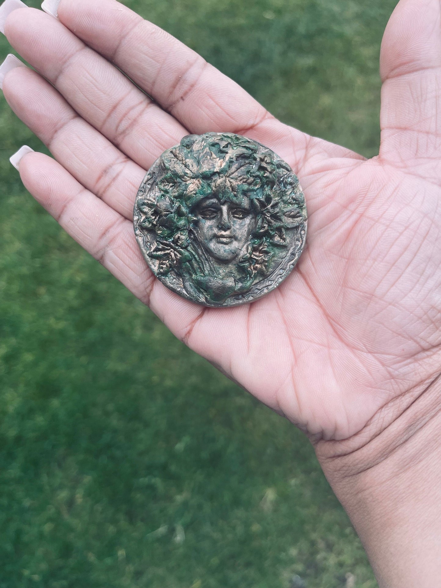 Forest Goddess/Green Goddess Artemis Clay Handpainted Fridge Magnet- Unique Gift One of a Kind