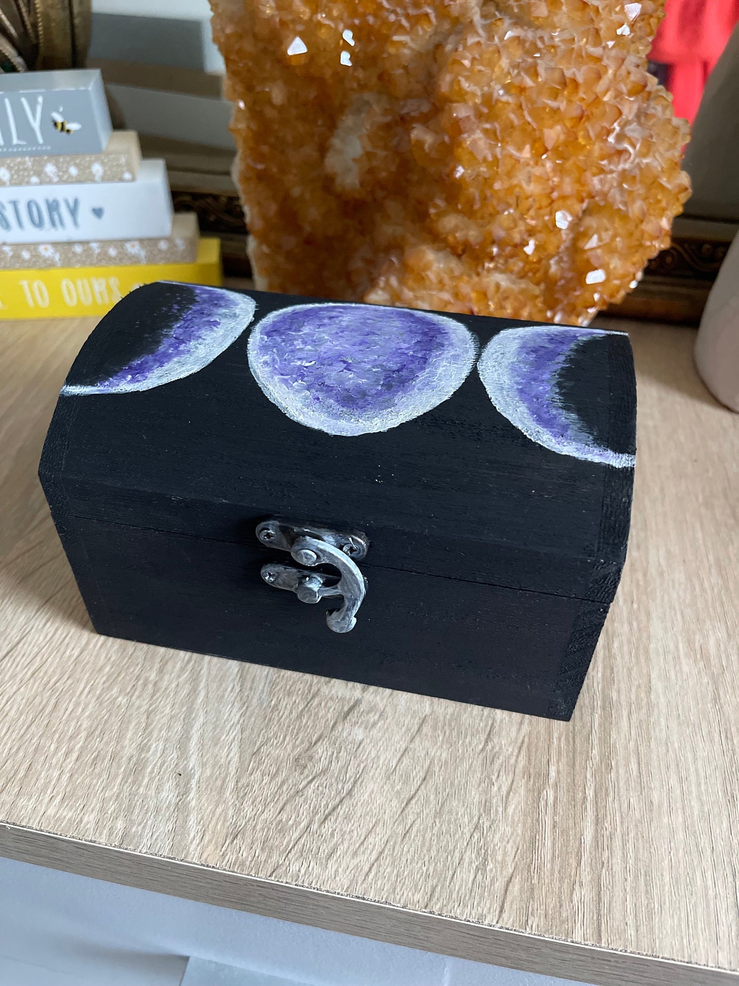 High Priestess Tarot/Goddess/Moon Oracle Card Storage Box Purple Triple Moons