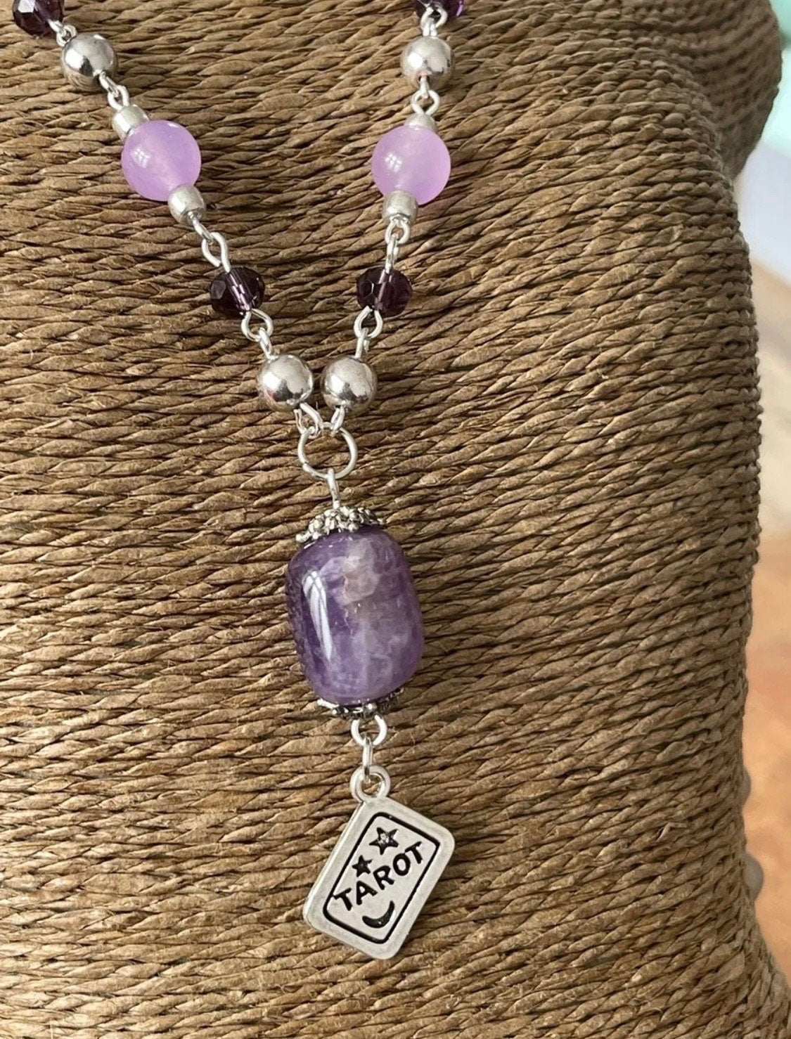 Intuition Dreams Lavender Jade & Amethyst Triple Moon Necklace Wicca Pagan Witch