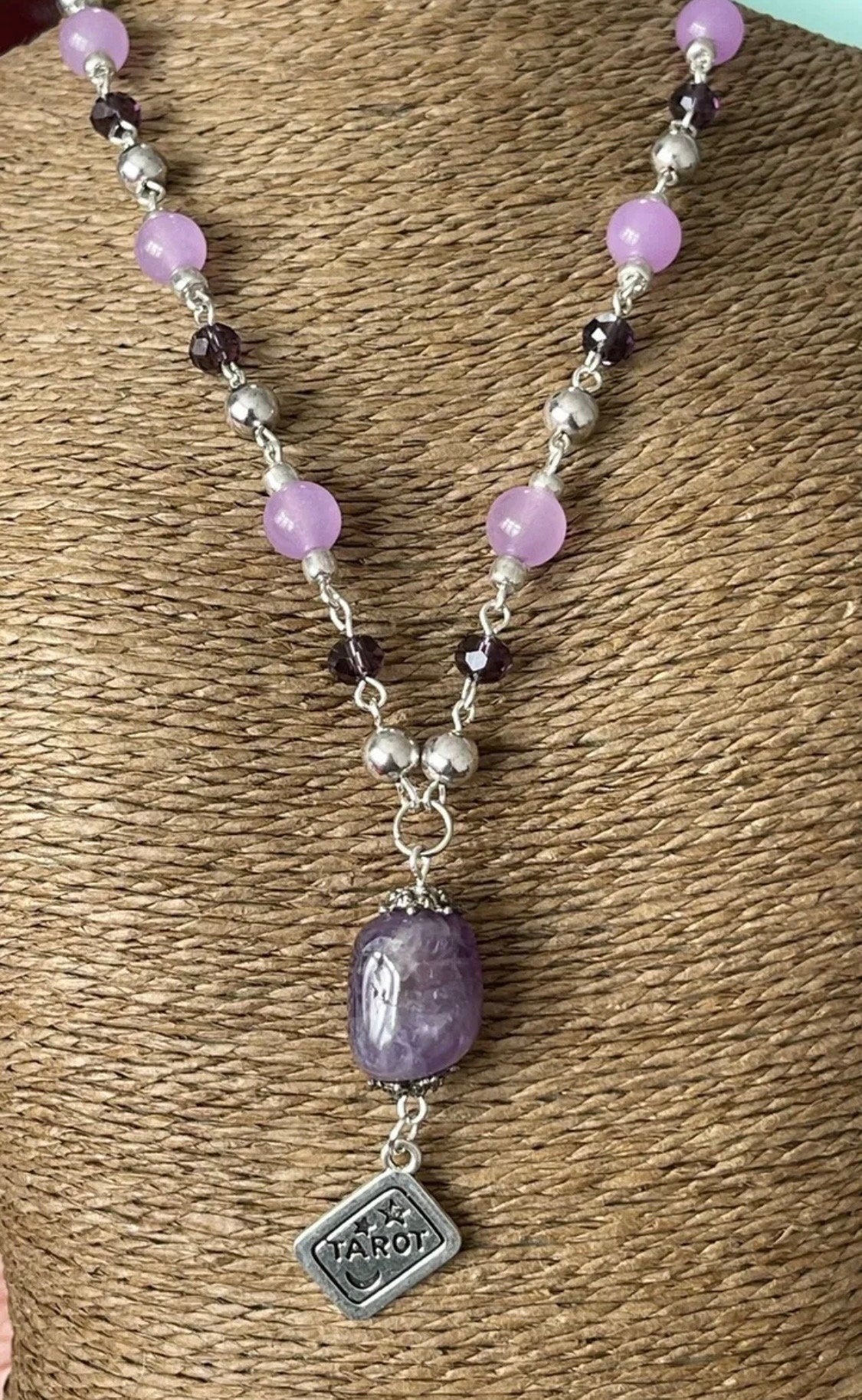 Intuition Dreams Lavender Jade & Amethyst Triple Moon Necklace Wicca Pagan Witch