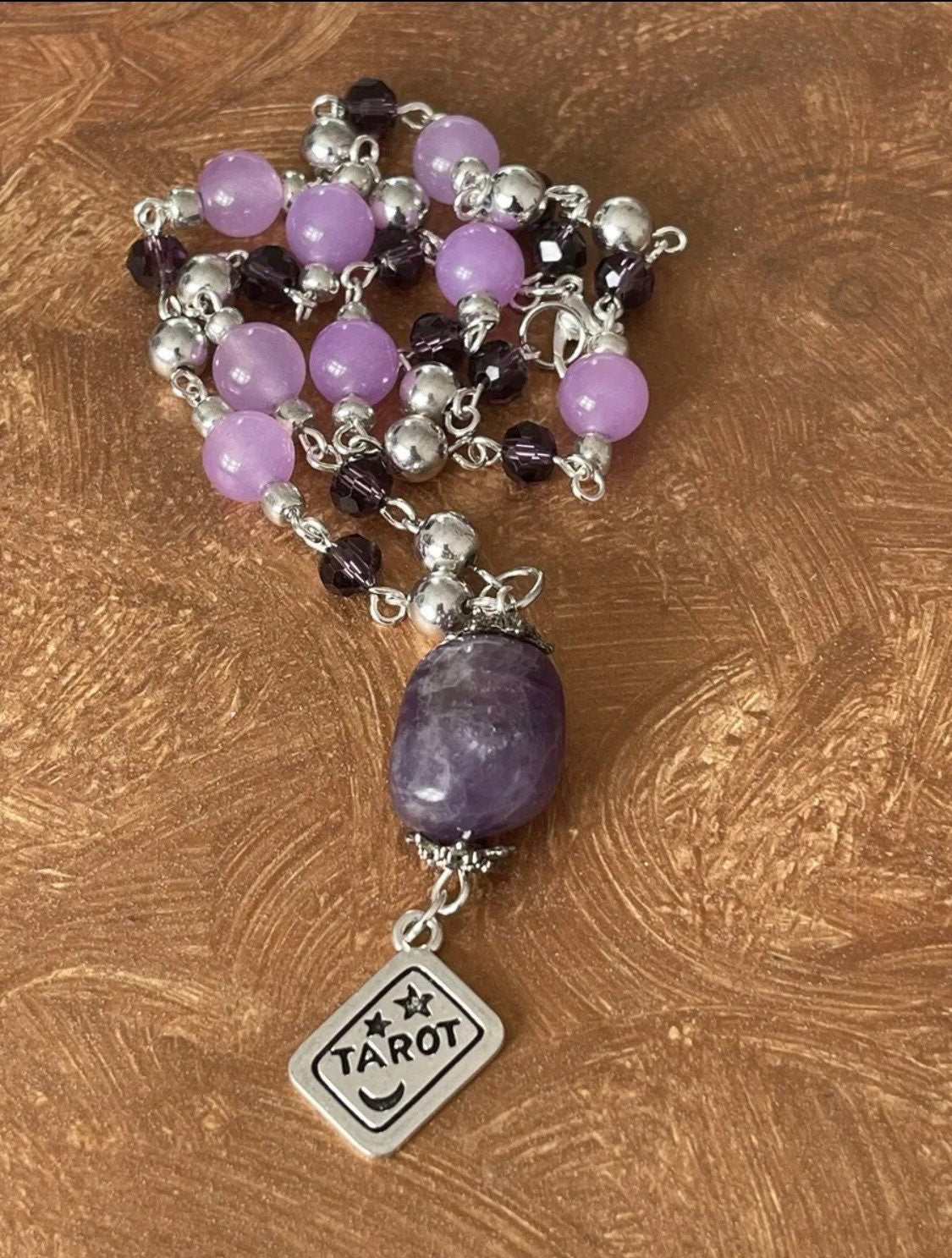 Intuition Dreams Lavender Jade & Amethyst Triple Moon Necklace Wicca Pagan Witch