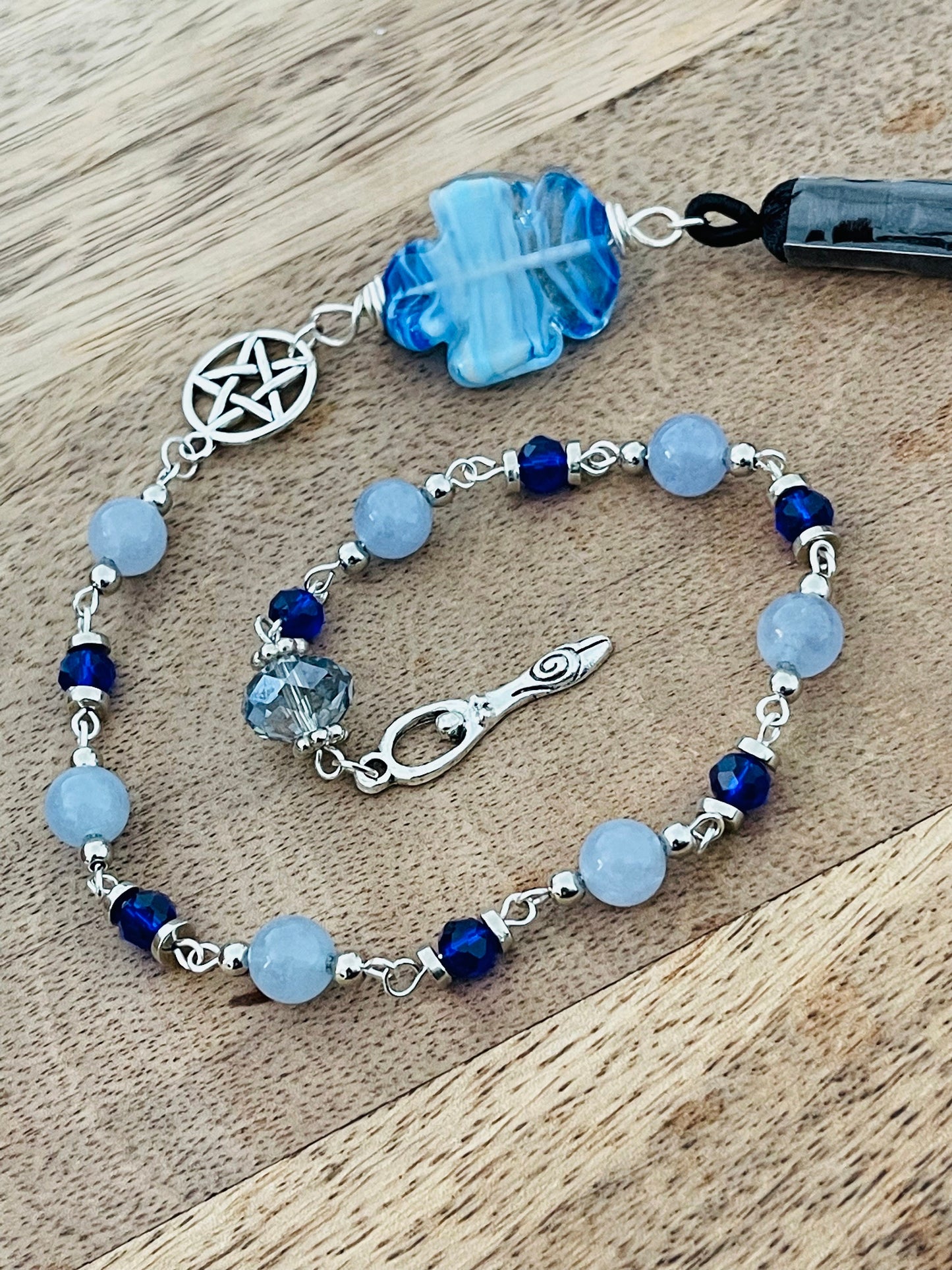 Emotions & Throat Chakra Blue Aquamarine Stone Goddess Rosary Pagan Wicca Witch