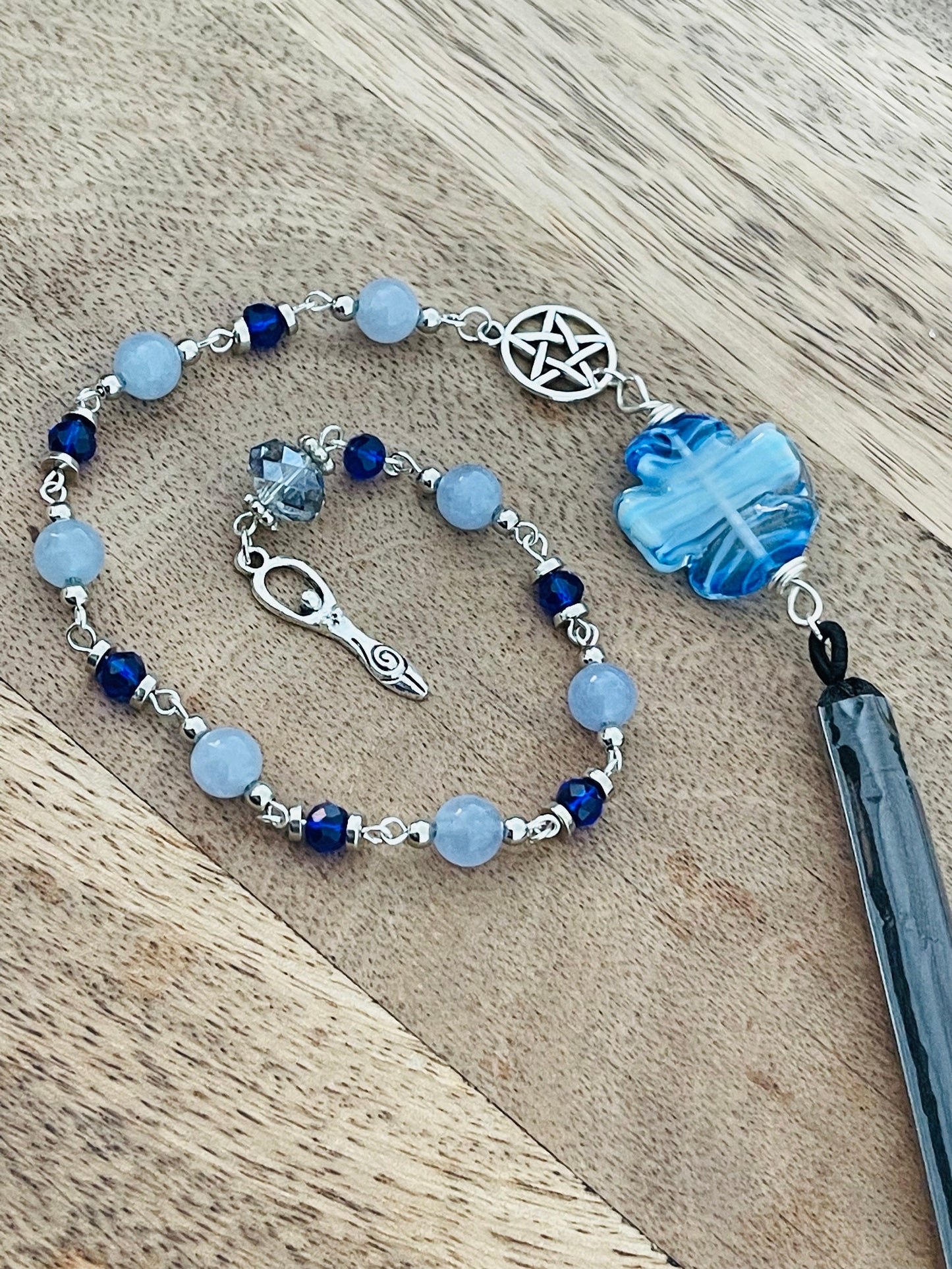 Emotions & Throat Chakra Blue Aquamarine Stone Goddess Rosary Pagan Wicca Witch