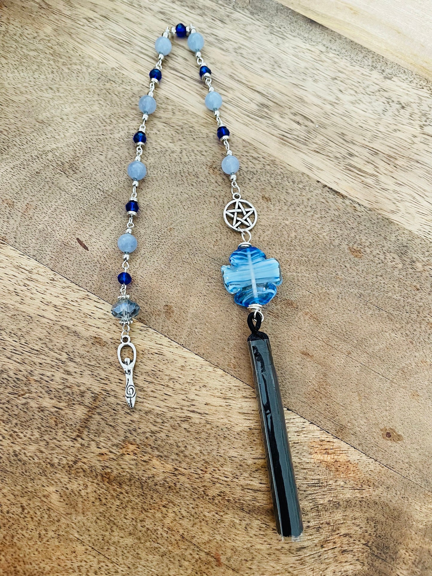 Emotions & Throat Chakra Blue Aquamarine Stone Goddess Rosary Pagan Wicca Witch