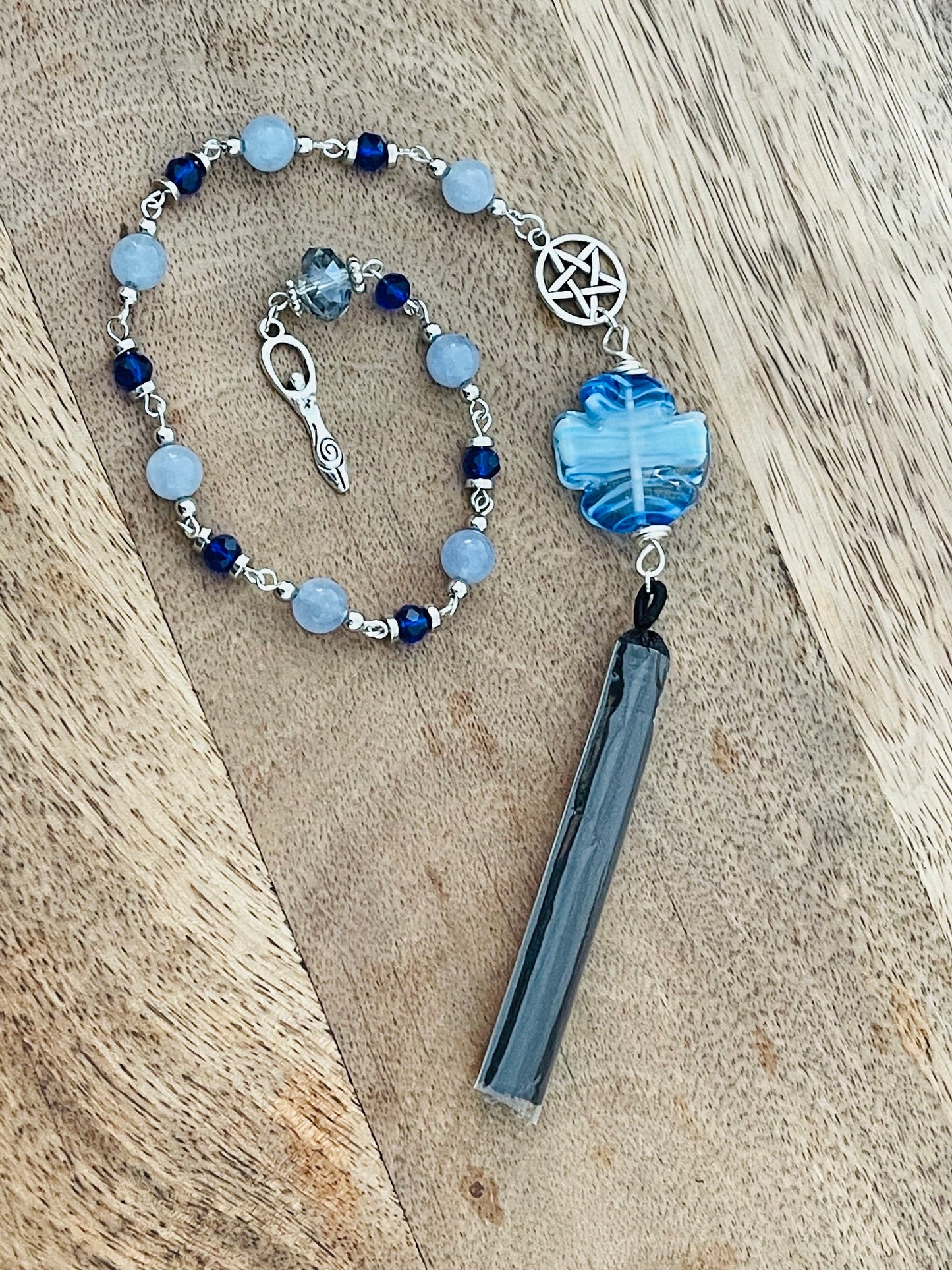 Emotions & Throat Chakra Blue Aquamarine Stone Goddess Rosary Pagan Wicca Witch