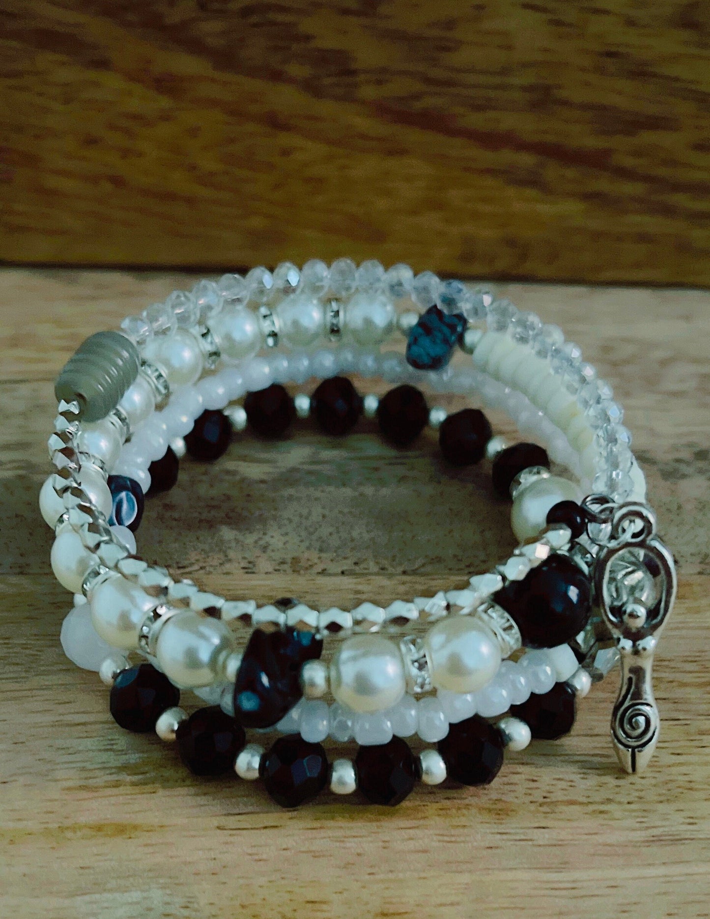 Monochrome Snow Quartz Obsidian Winter Goddess Bracelet Pagan Wicca Witch