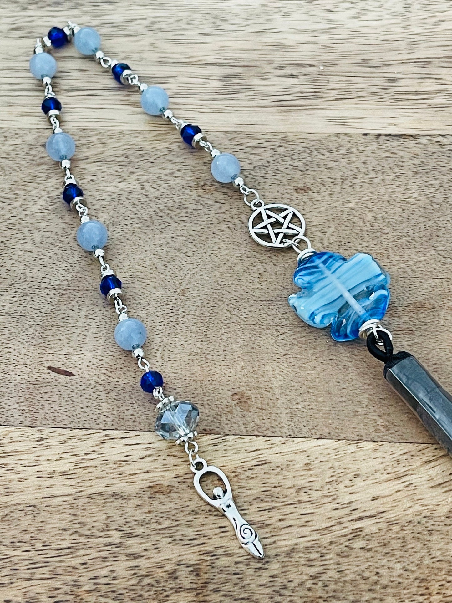 Emotions & Throat Chakra Blue Aquamarine Stone Goddess Rosary Pagan Wicca Witch