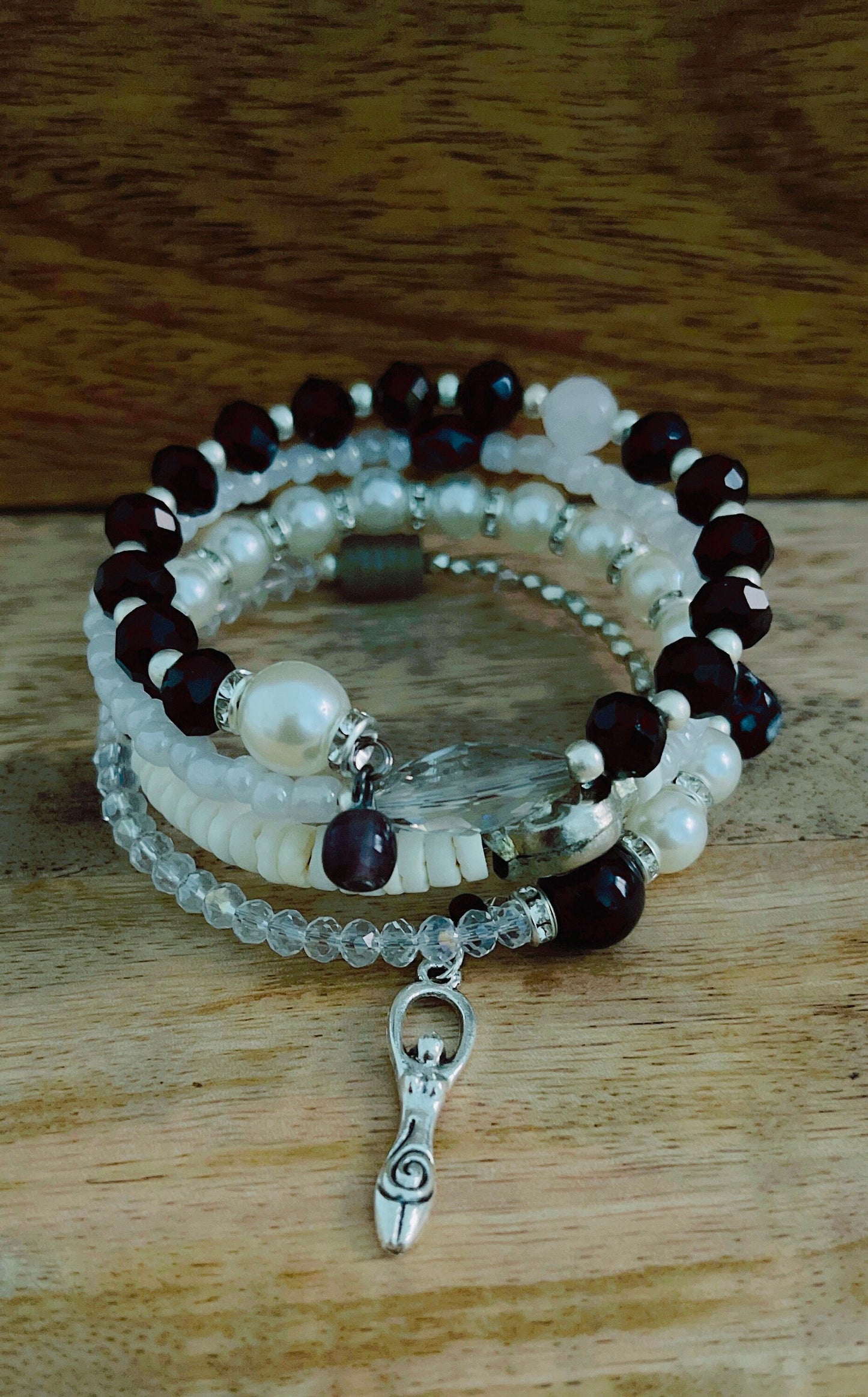 Monochrome Snow Quartz Obsidian Winter Goddess Bracelet Pagan Wicca Witch