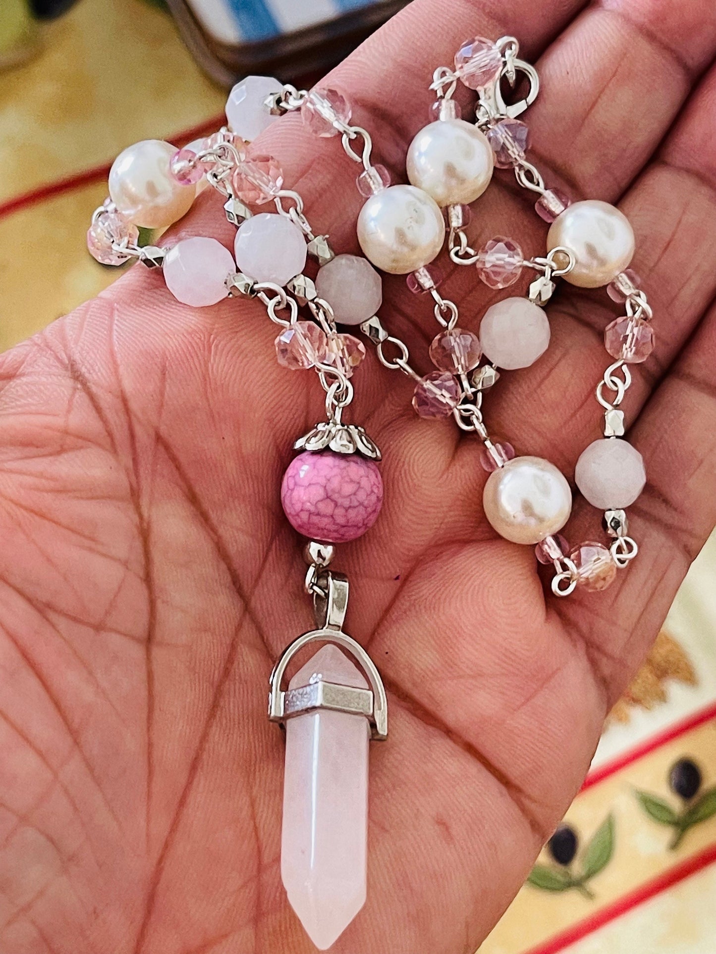 Love Manifesting Rose Quartz Pendant Necklace Wicca Pagan Spiritual Ritual Gift