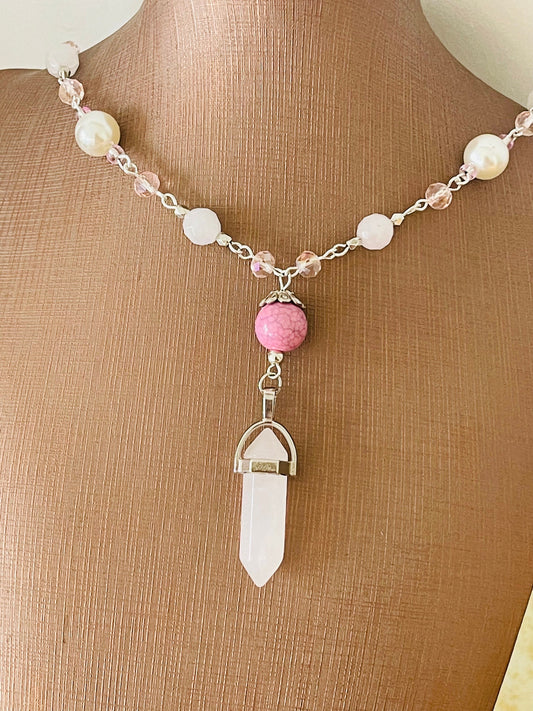 Love Manifesting Rose Quartz Pendant Necklace Wicca Pagan Spiritual Ritual Gift